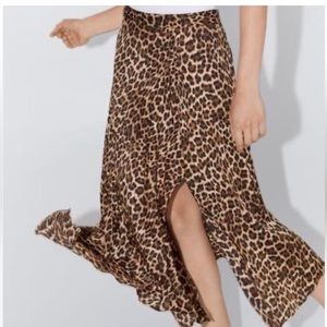 Zara Animal Leopard Print A-line Slit Midi Skirt - XS